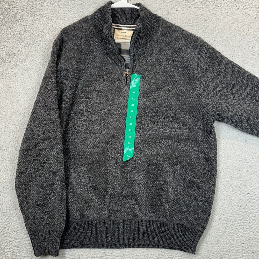 NEW Weatherproof Vintage Sweater Mens XL Quarter Zip Grey Marled Knit Pullover